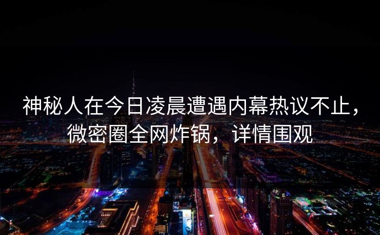 神秘人在今日凌晨遭遇内幕热议不止，微密圈全网炸锅，详情围观
